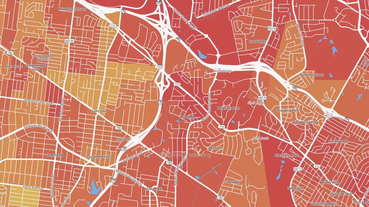Bel-Ridge, MO Map of Robbery Rates