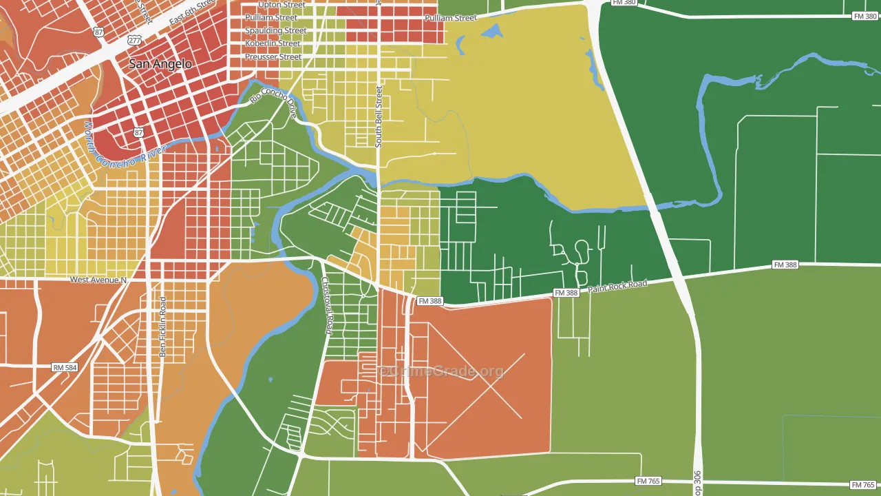 Belaire, San Angelo, TX Map of Robbery Rates