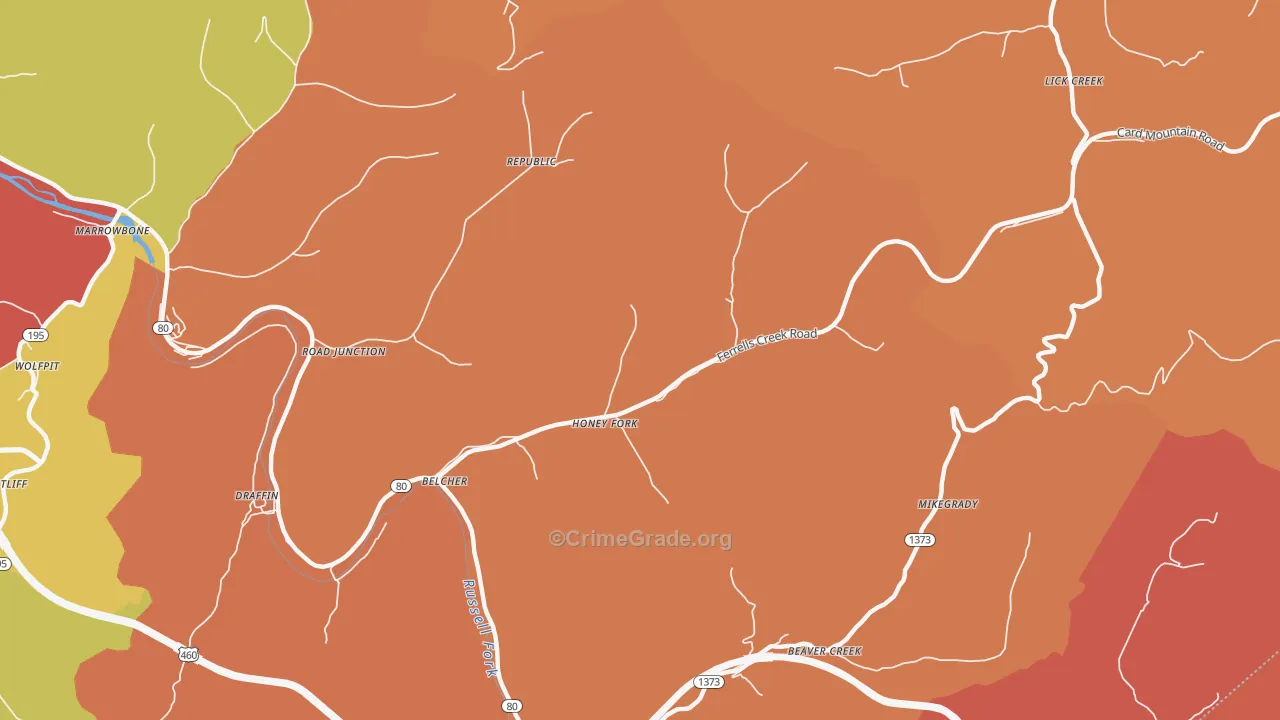 Belcher, KY Map of Robbery Rates