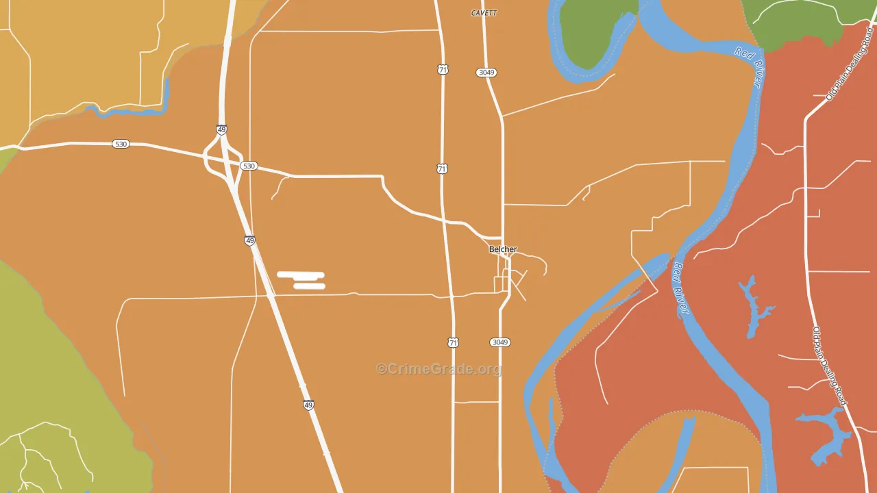 Belcher, LA Map of Robbery Rates