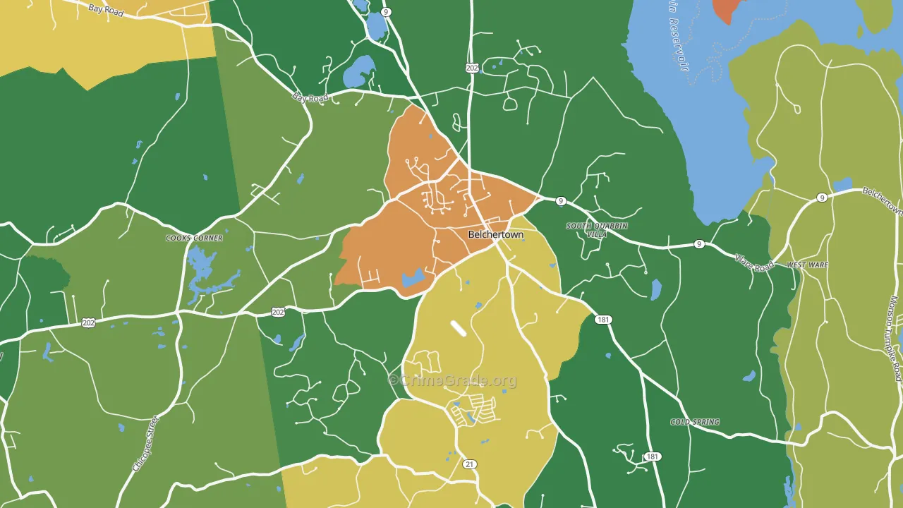 Belchertown, MA Map of Robbery Rates