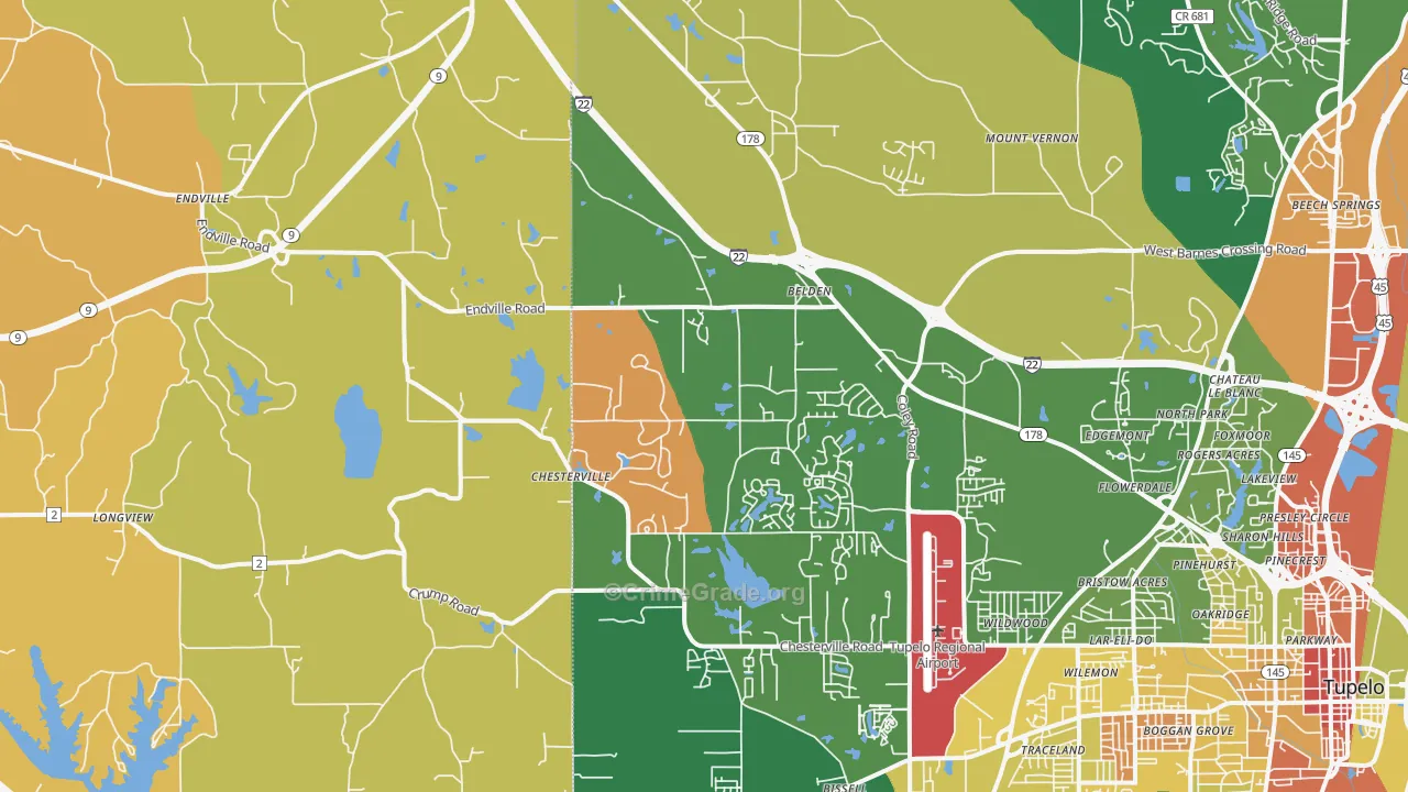 Belden, MS Map of Robbery Rates