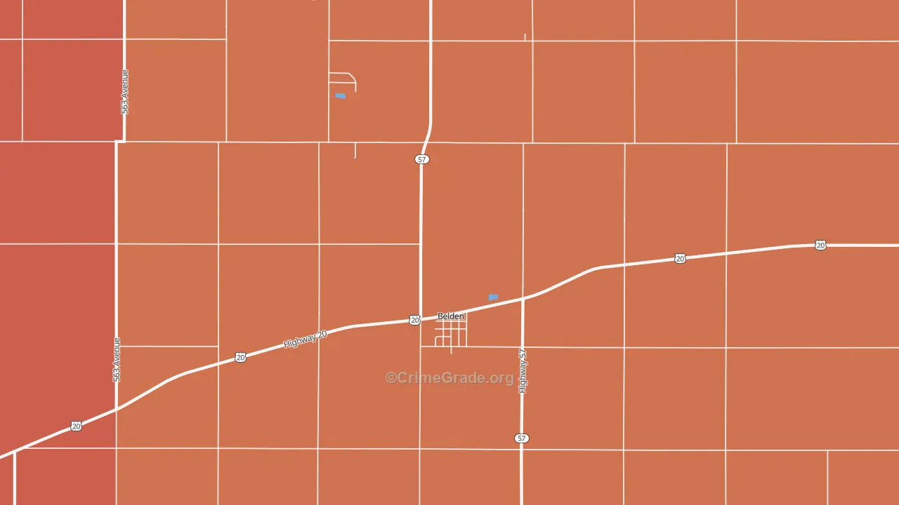 Belden, NE Map of Robbery Rates