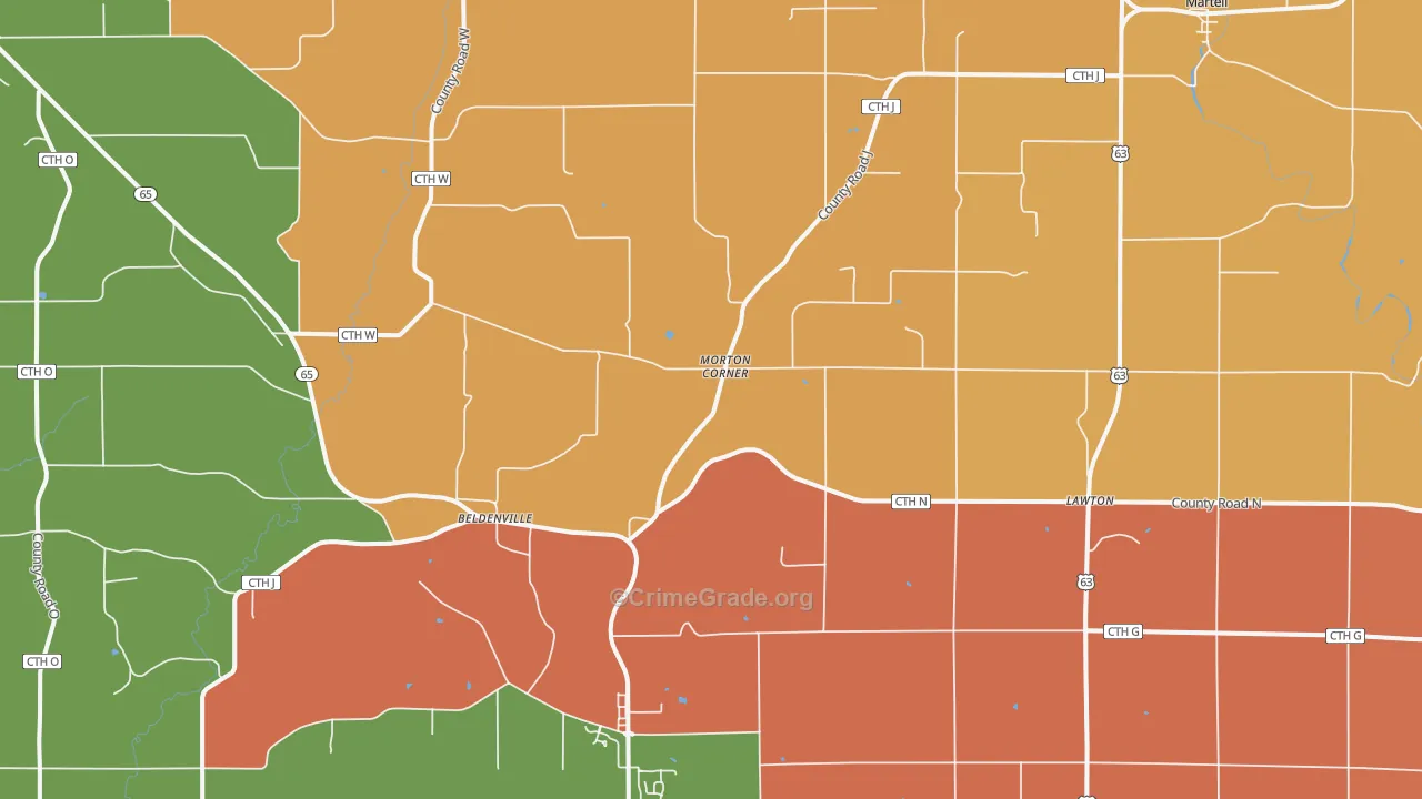 Beldenville, WI Map of Robbery Rates