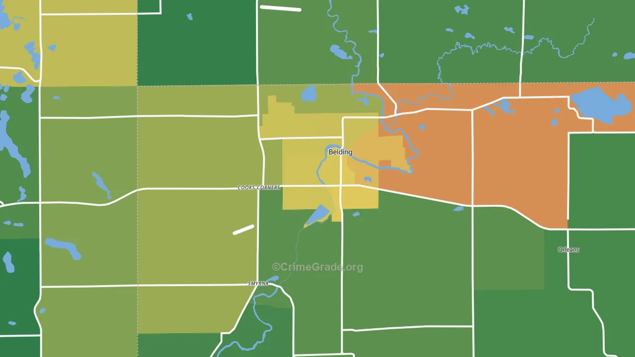 Belding, MI Map of Robbery Rates