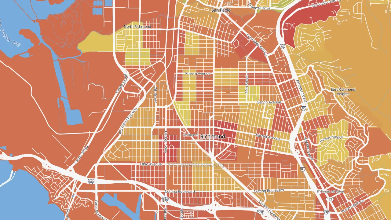 Belding Woods, Richmond, CA Map of Robbery Rates
