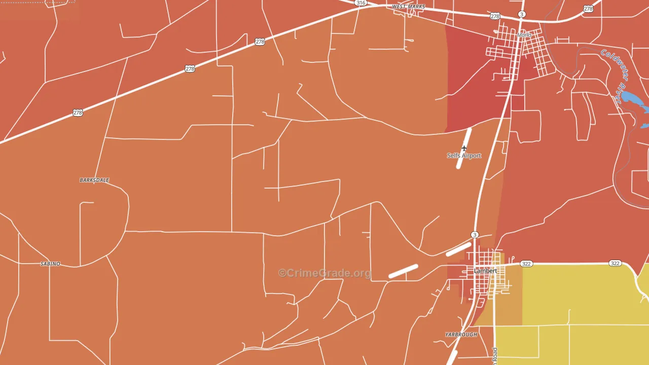 Belen, MS Map of Robbery Rates