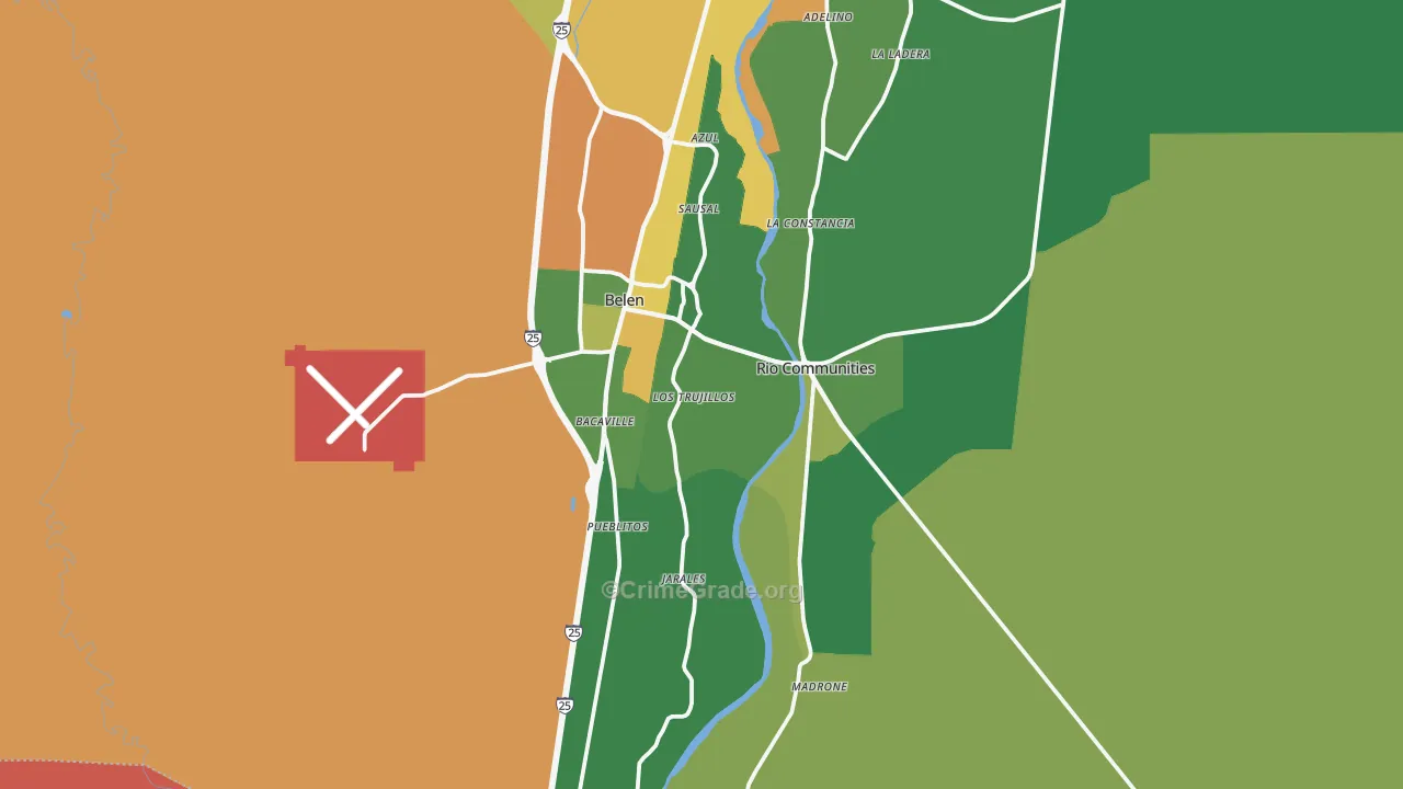 Belen, NM Map of Robbery Rates