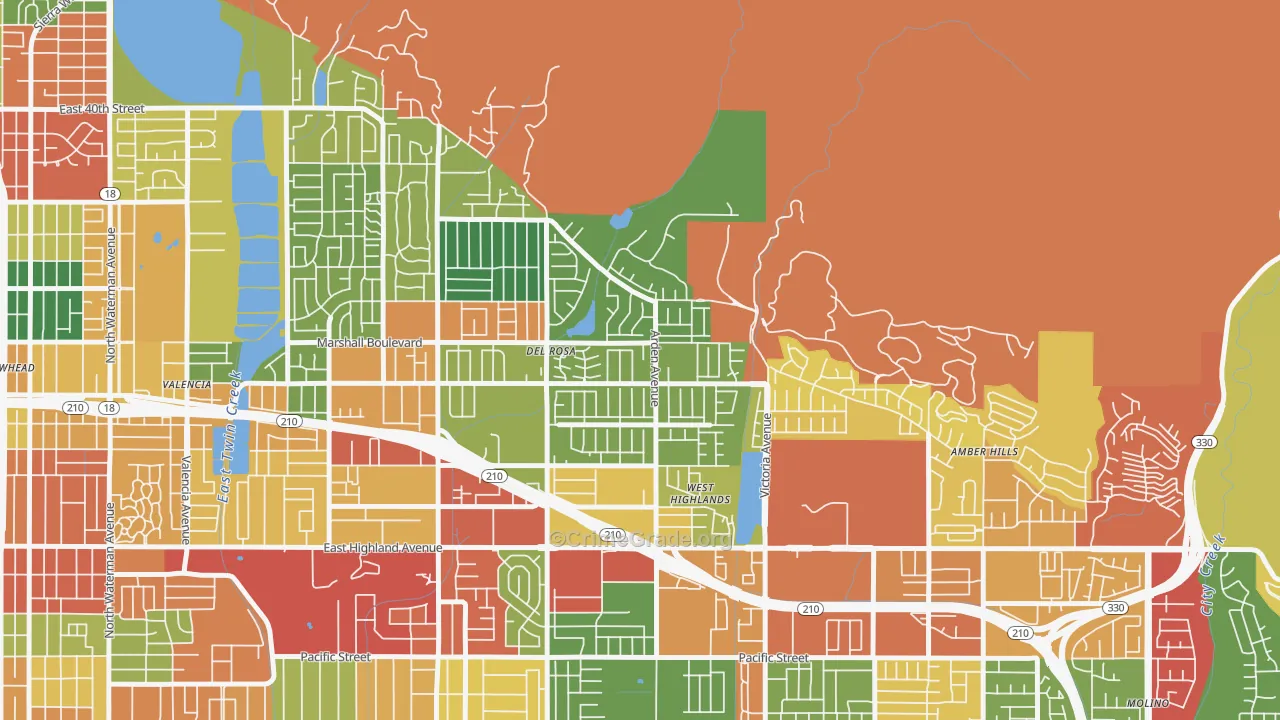 Belevedere, San Bernardino, CA Map of Robbery Rates
