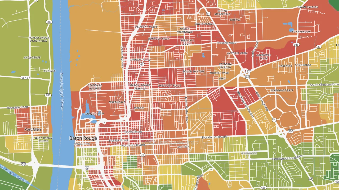 Belfair, Baton Rouge, LA Map of Robbery Rates