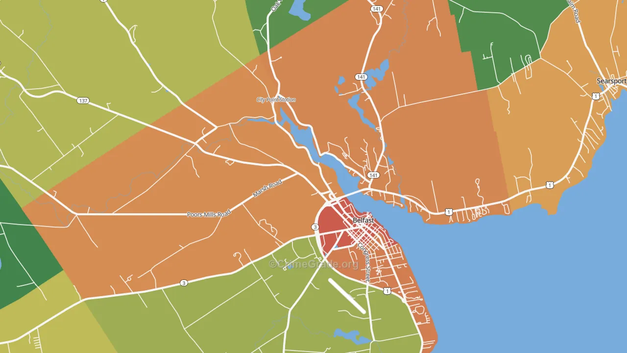 Belfast, ME Map of Robbery Rates