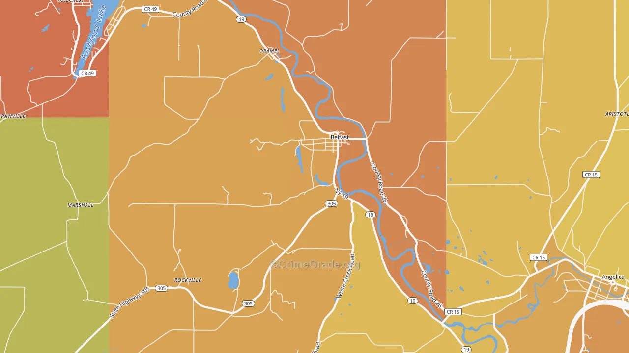 Belfast, NY Map of Robbery Rates