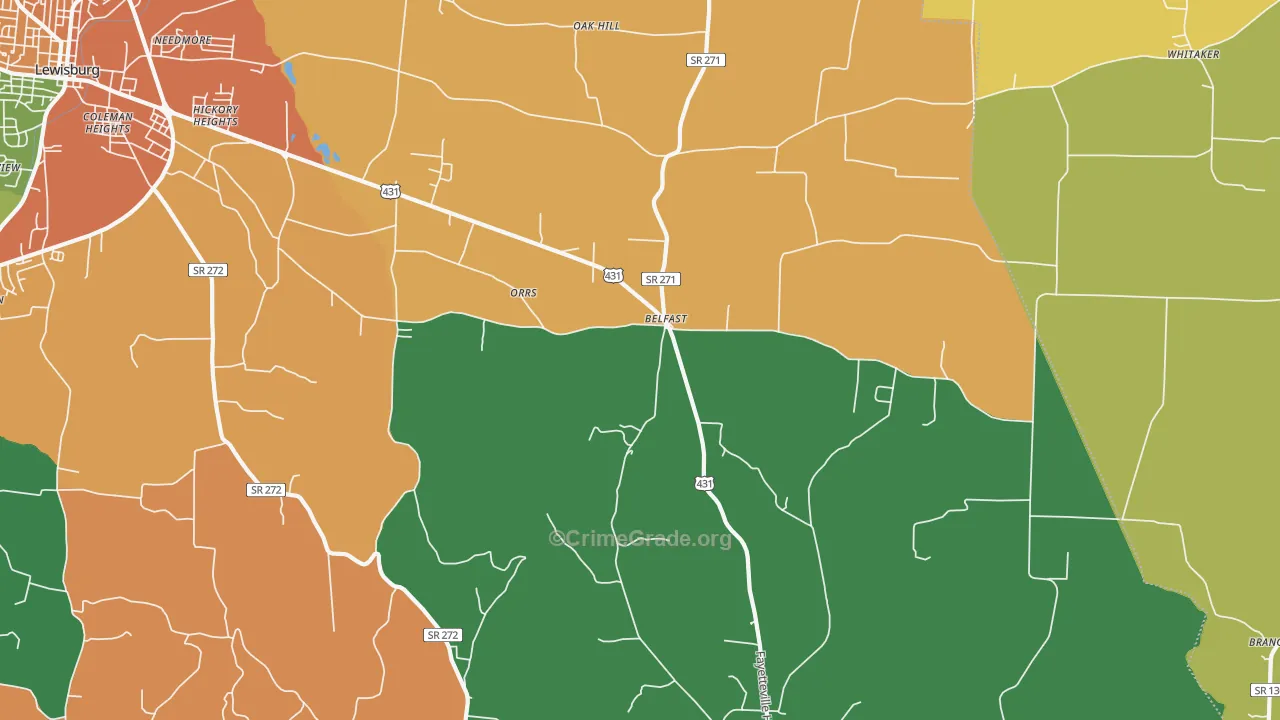 Belfast, TN Map of Robbery Rates