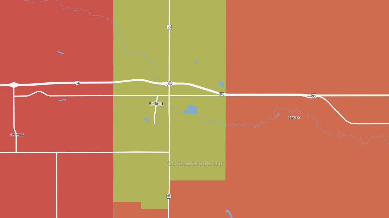 Belfield, ND Map of Robbery Rates