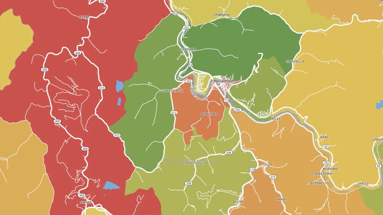 Belfry, KY Map of Robbery Rates