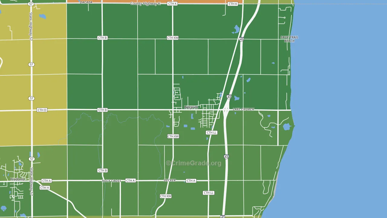 Belgium, WI Map of Robbery Rates