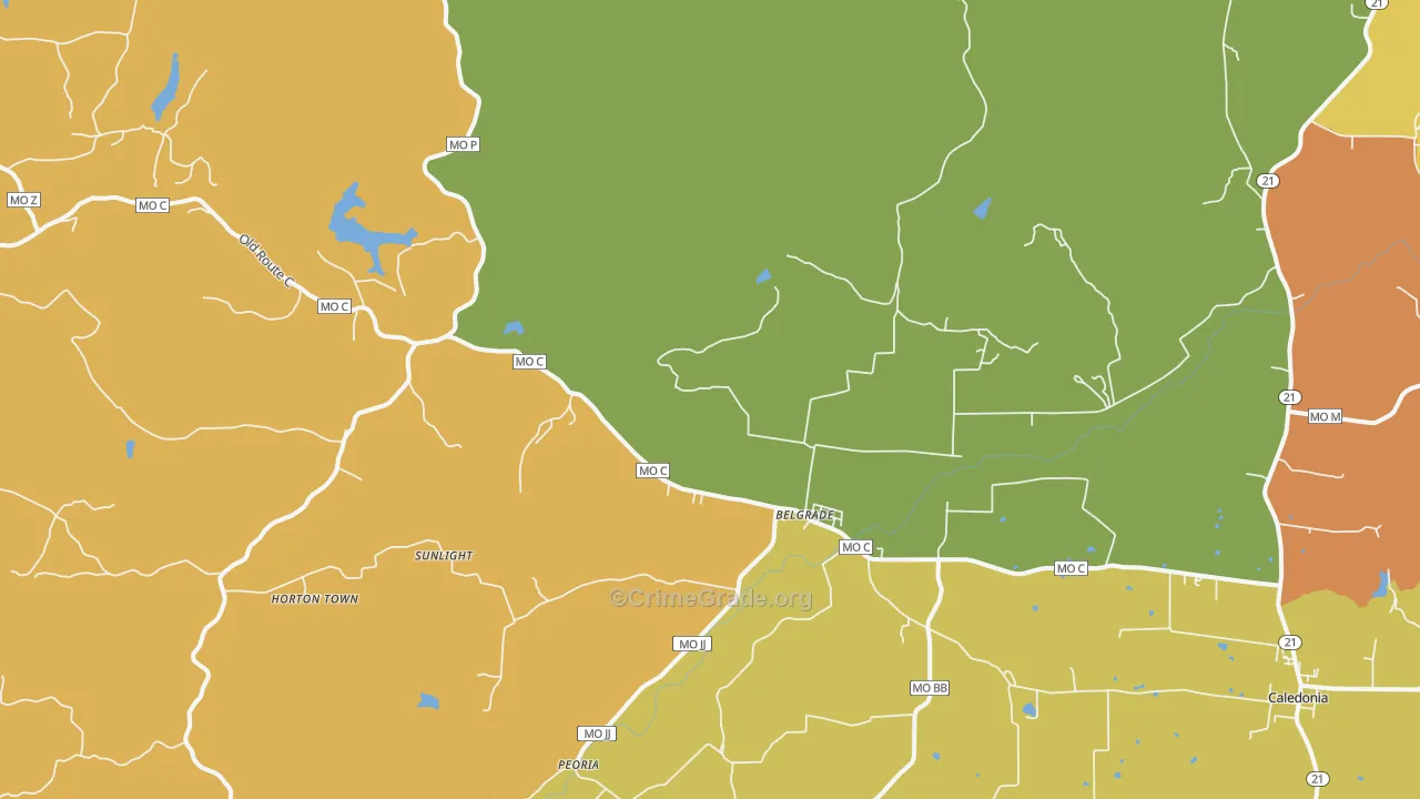Belgrade, MO Map of Robbery Rates