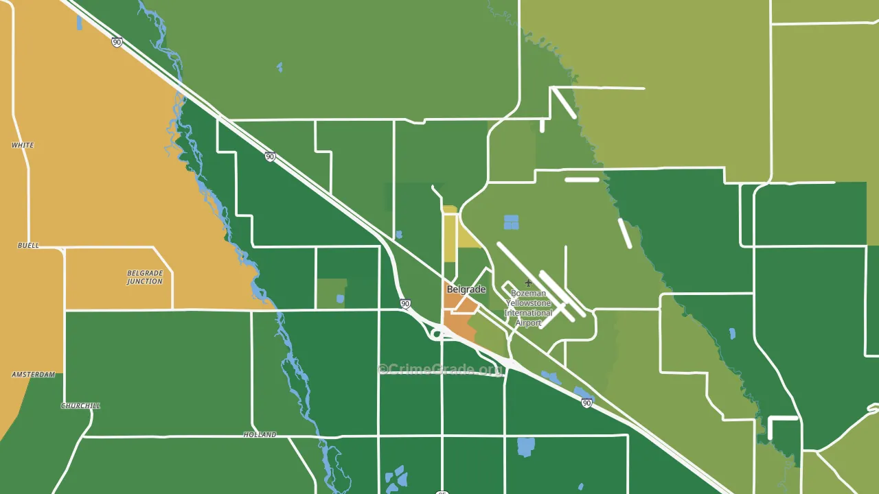 Belgrade, MT Map of Robbery Rates