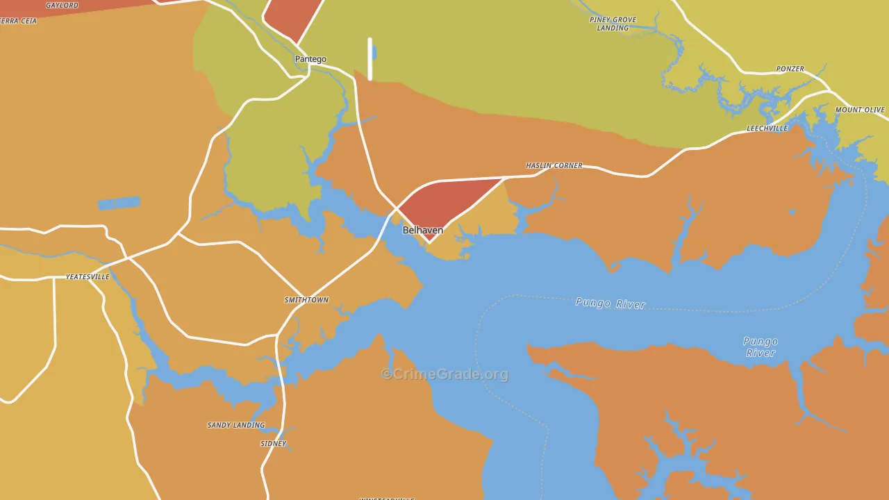Belhaven, NC Map of Robbery Rates