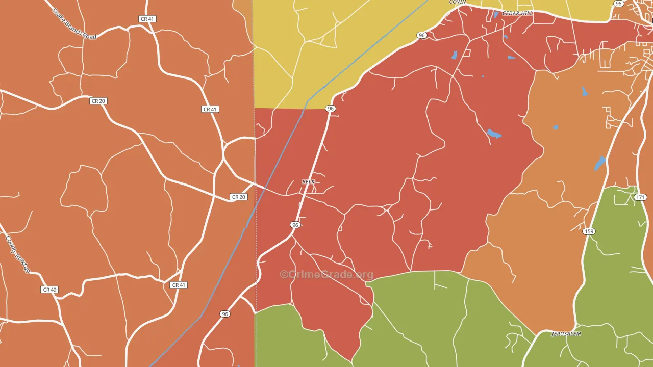 Belk, AL Map of Robbery Rates