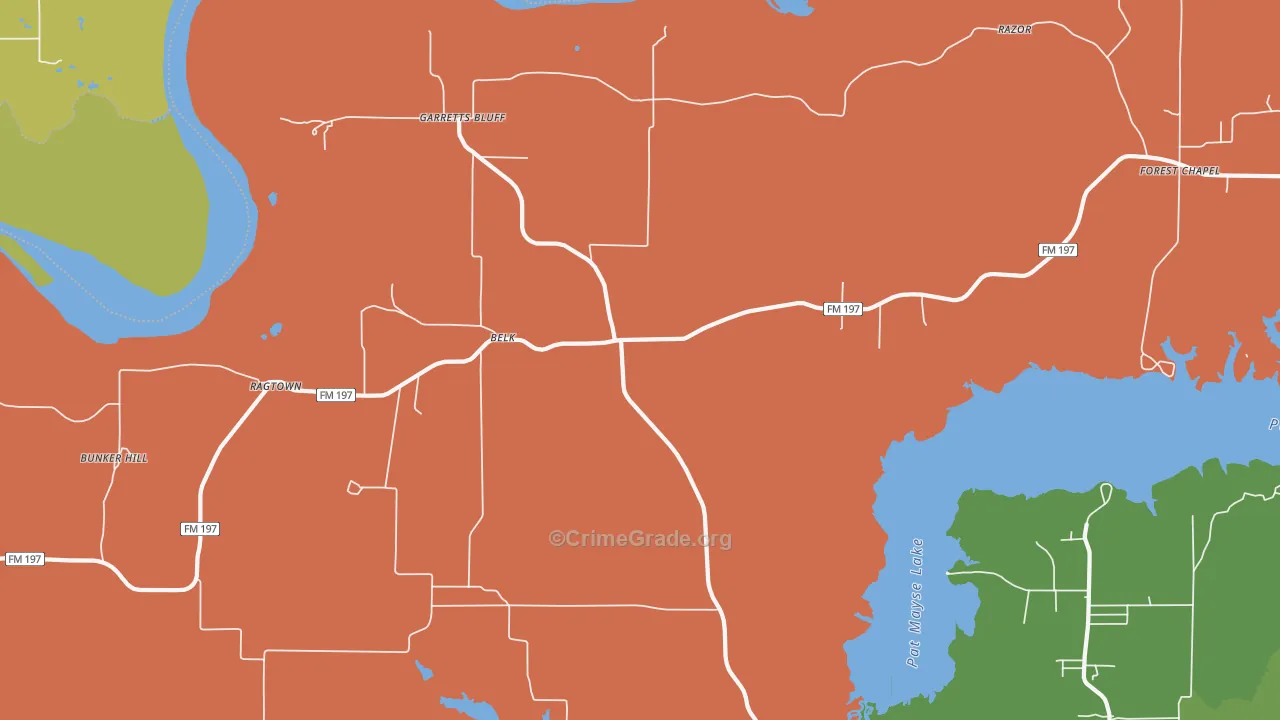 Belk, TX Map of Robbery Rates