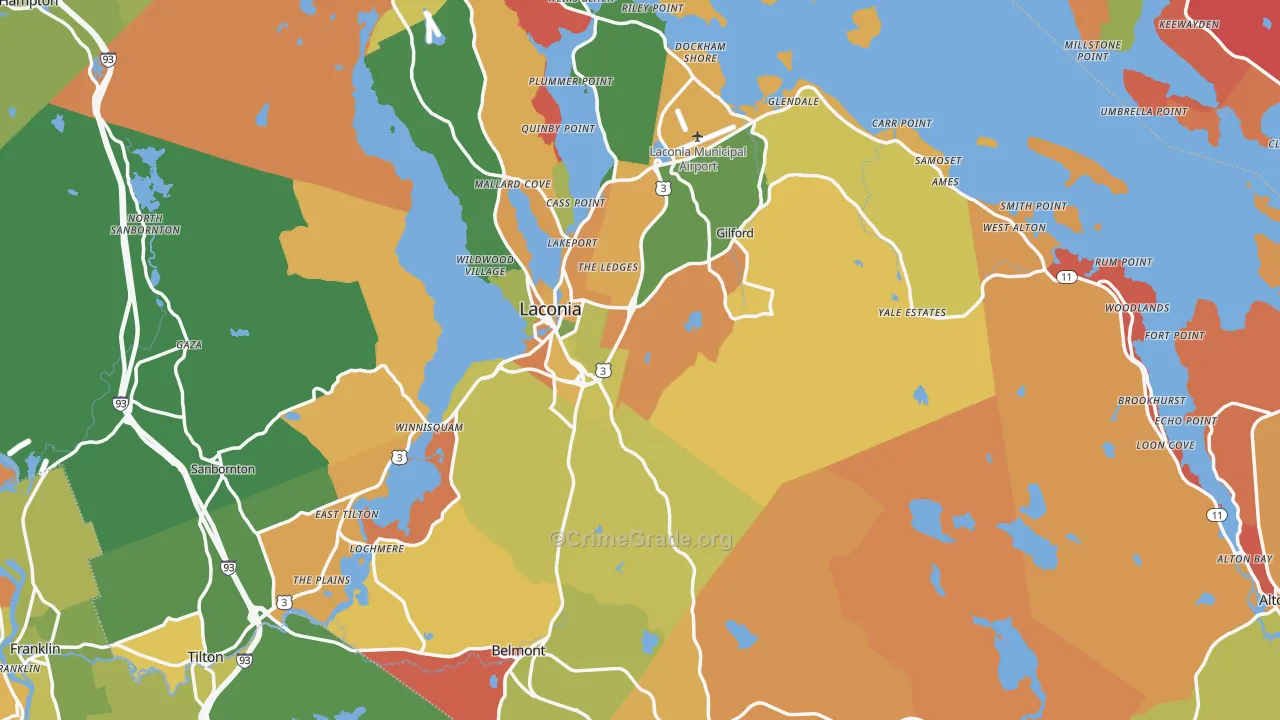 Belknap County, NH Map of Robbery Rates