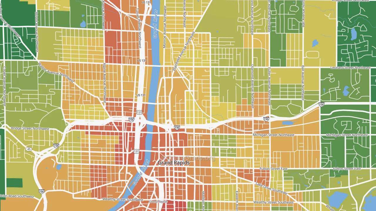Belknap Lookout, Grand Rapids, MI Map of Robbery Rates