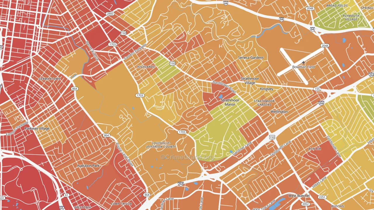 Belknap, Louisville, KY Map of Robbery Rates