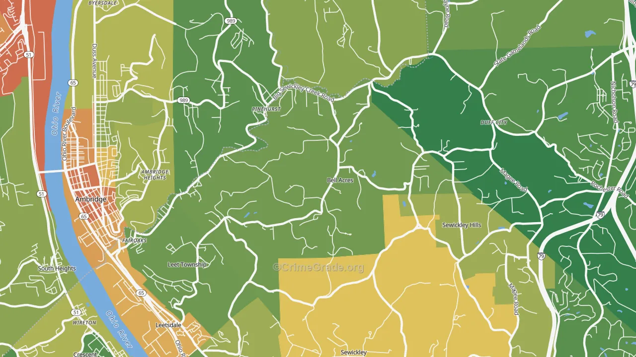 Bell Acres, PA Map of Robbery Rates