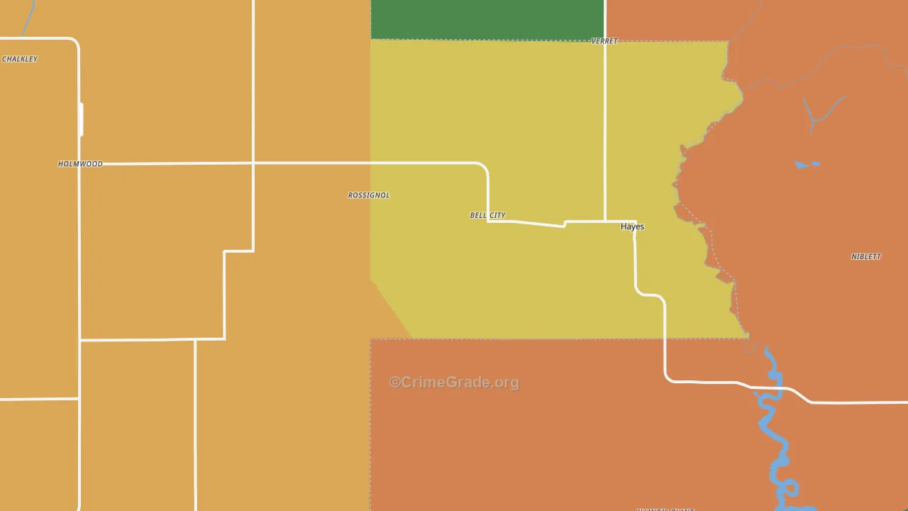 Bell City, LA Map of Robbery Rates