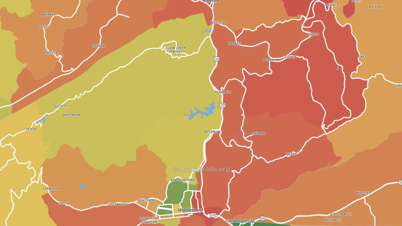 Bell County, KY Map of Robbery Rates