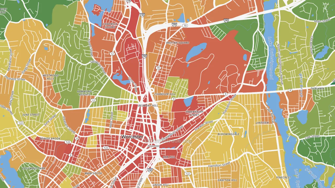 Bell Hill, Worcester, MA Map of Robbery Rates