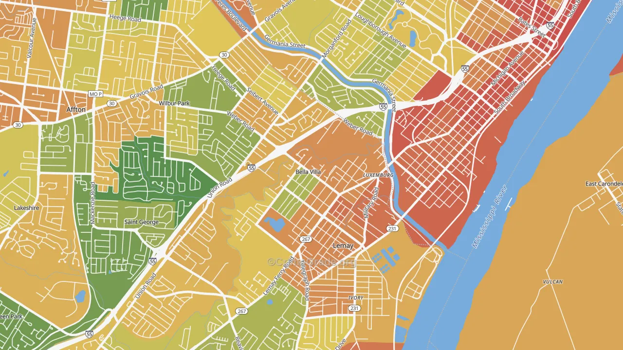 Bella Villa, MO Map of Robbery Rates