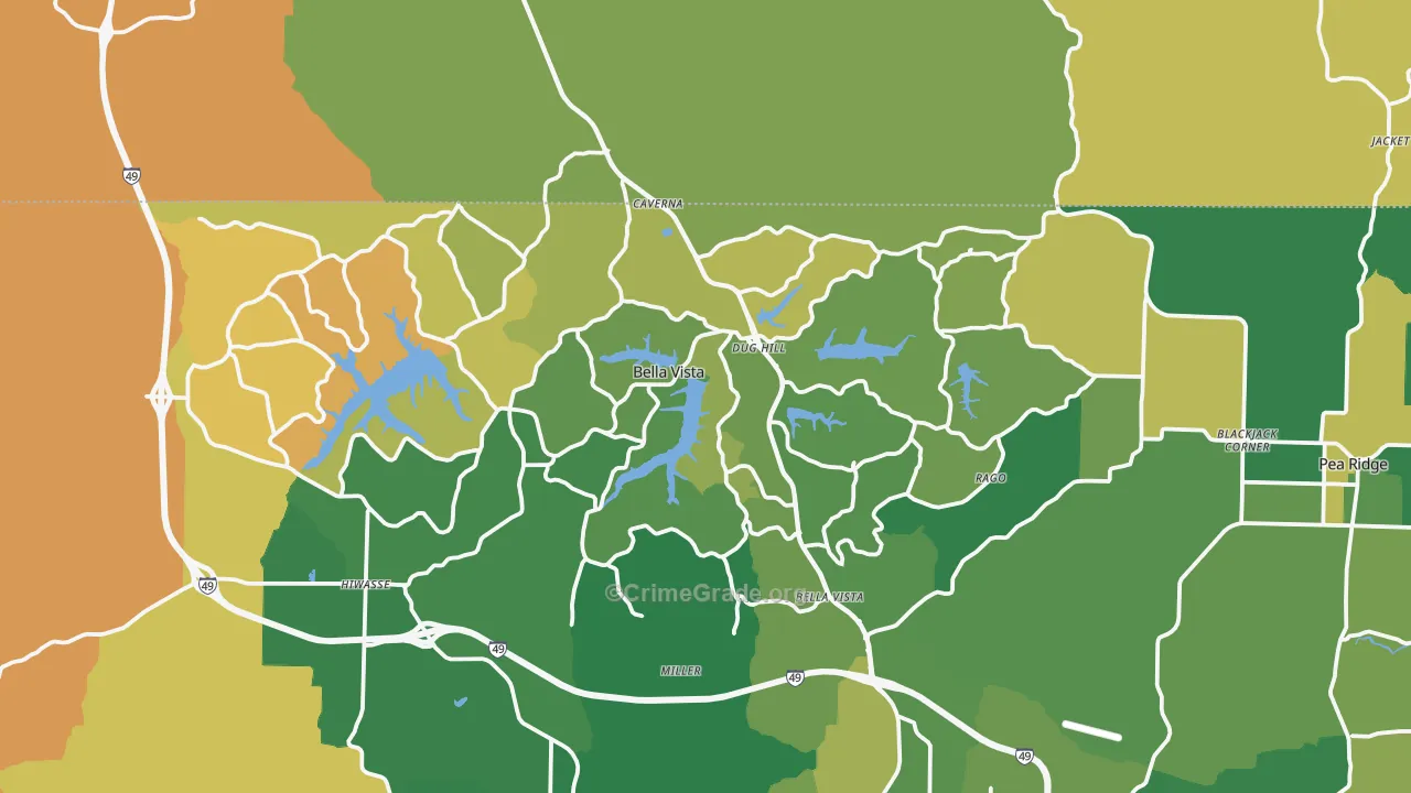Bella Vista, AR Map of Robbery Rates