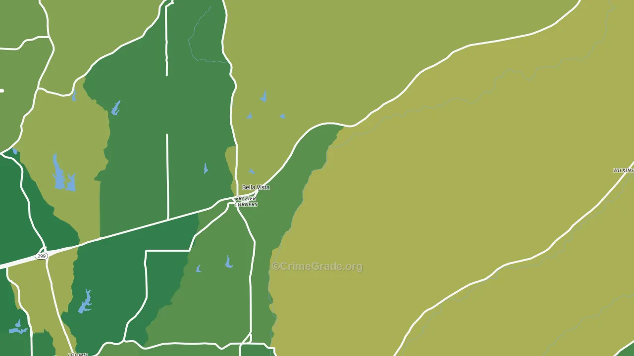 Bella Vista, CA Map of Robbery Rates