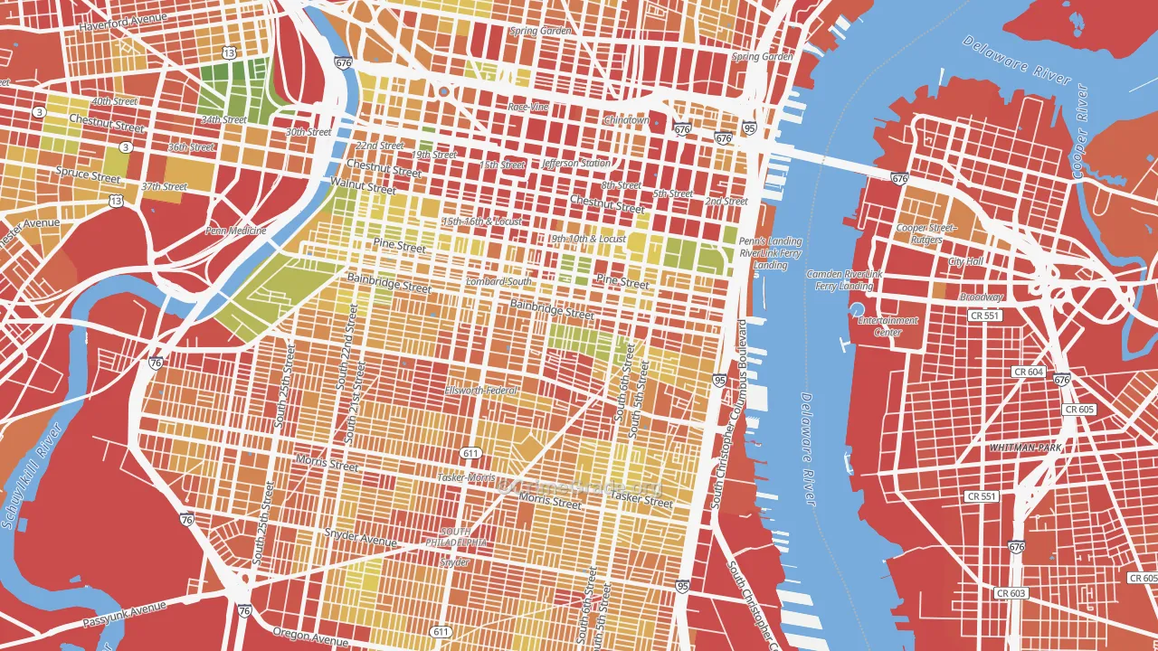Bella Vista, Philadelphia, PA Map of Robbery Rates