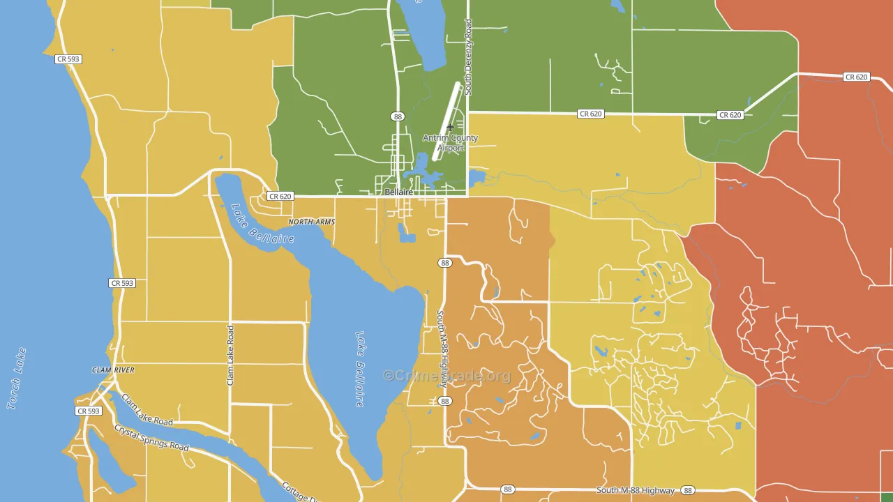 Bellaire, MI Map of Robbery Rates