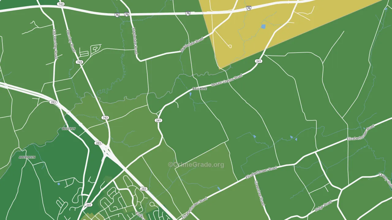 Bellaire, PA Map of Robbery Rates