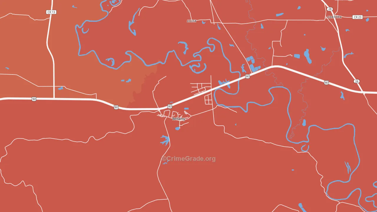 Bellamy, AL Map of Robbery Rates