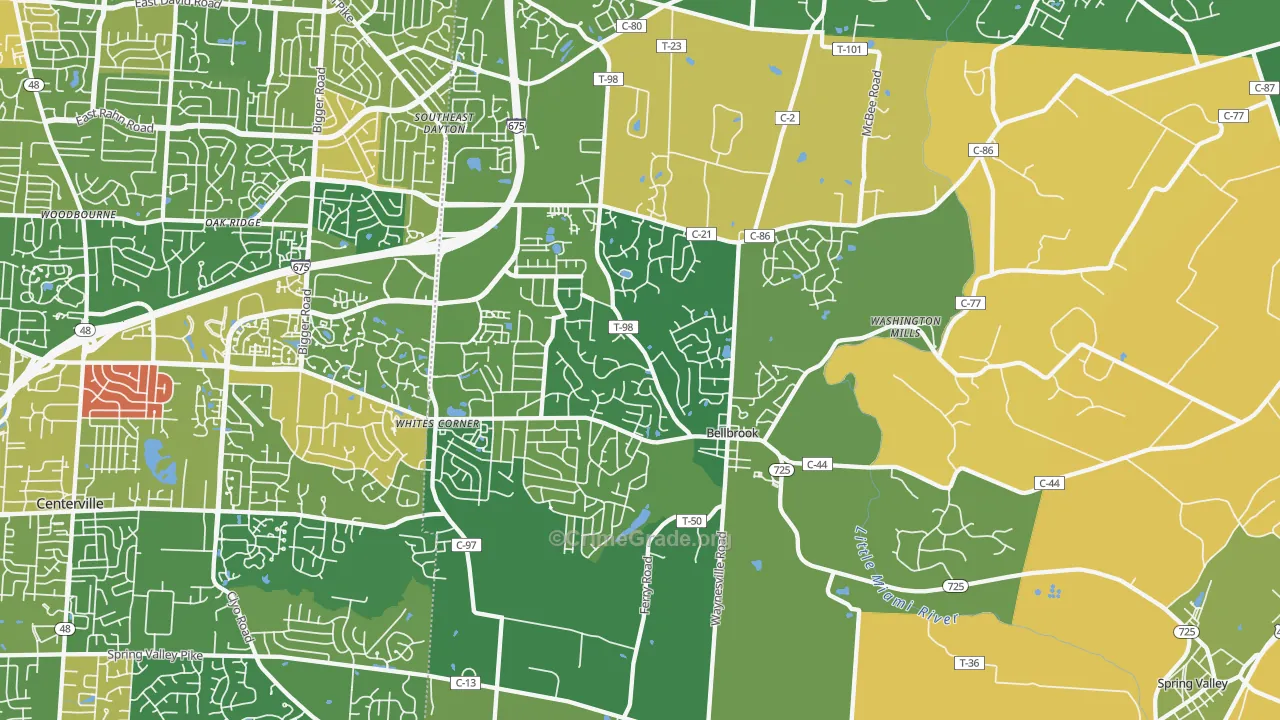 Bellbrook, OH Map of Robbery Rates