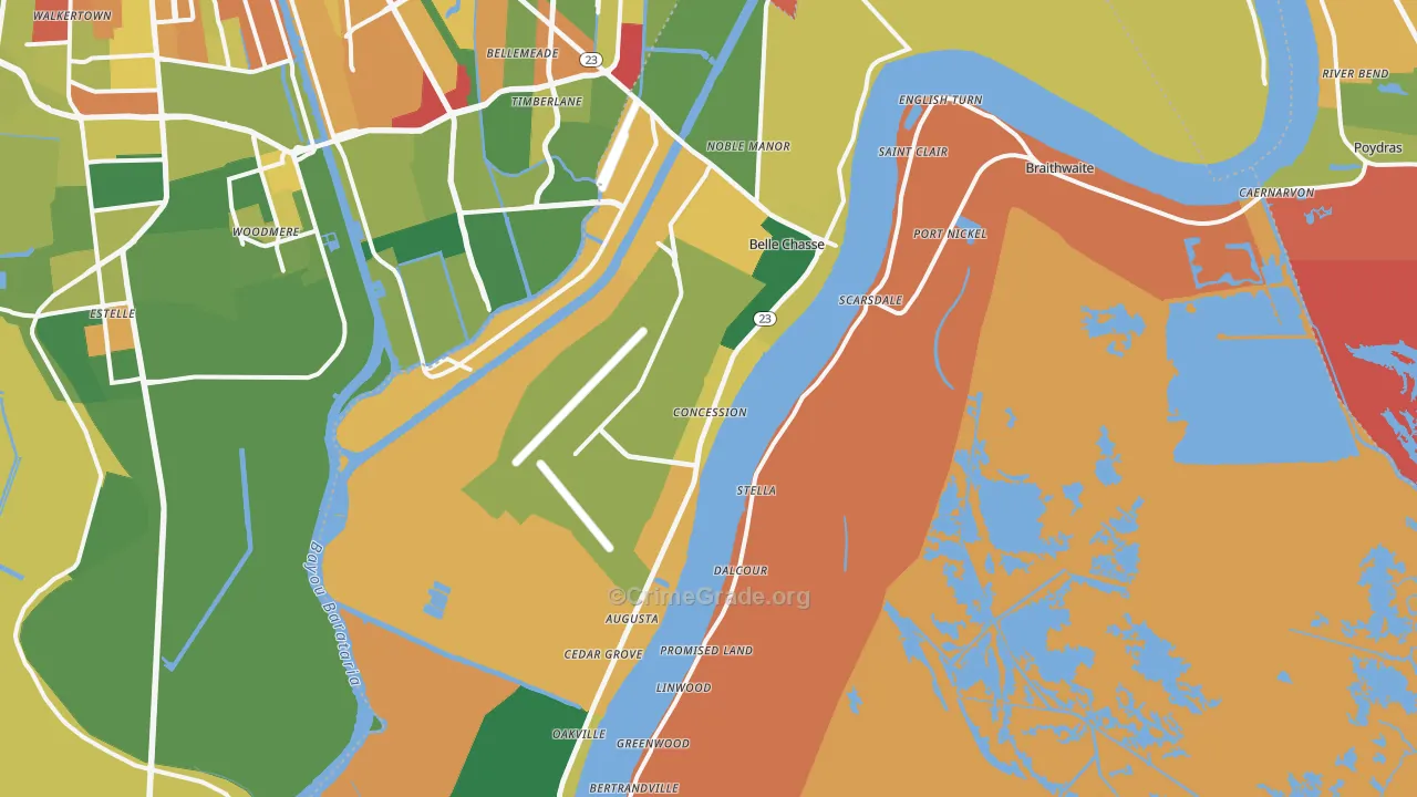 Belle Chasse, LA Map of Robbery Rates
