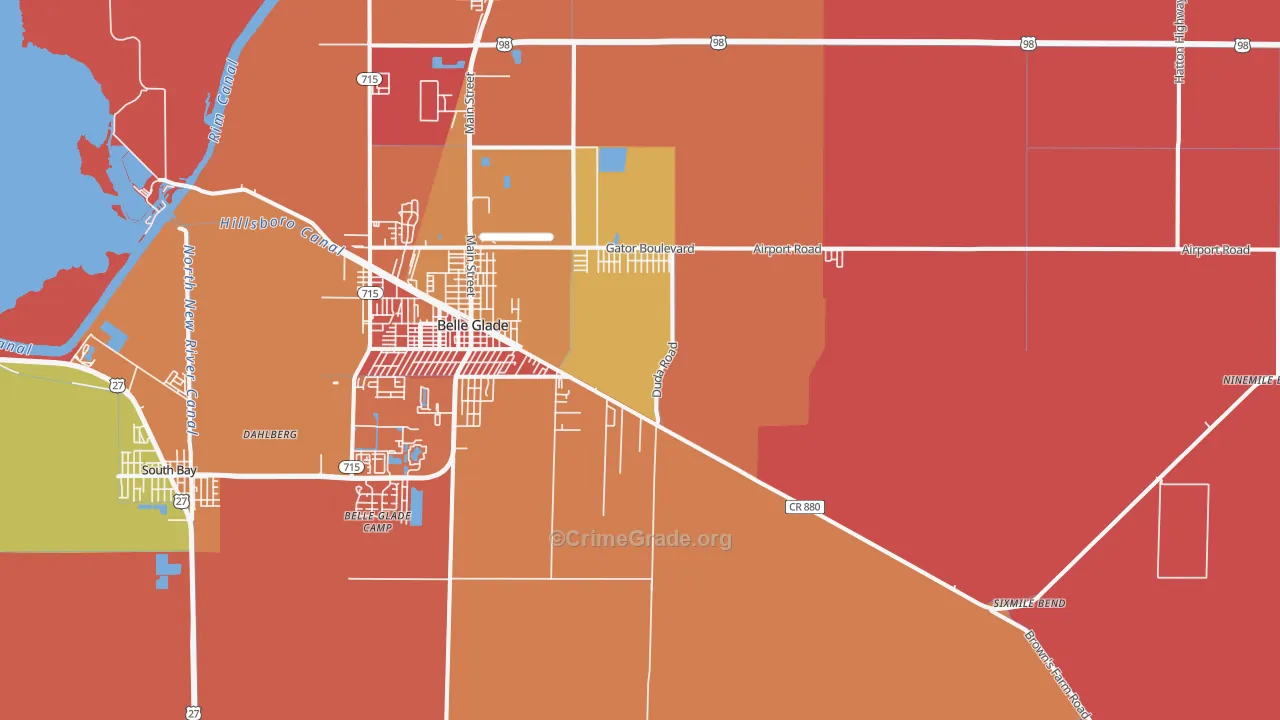 Belle Glade Camp, FL Map of Robbery Rates