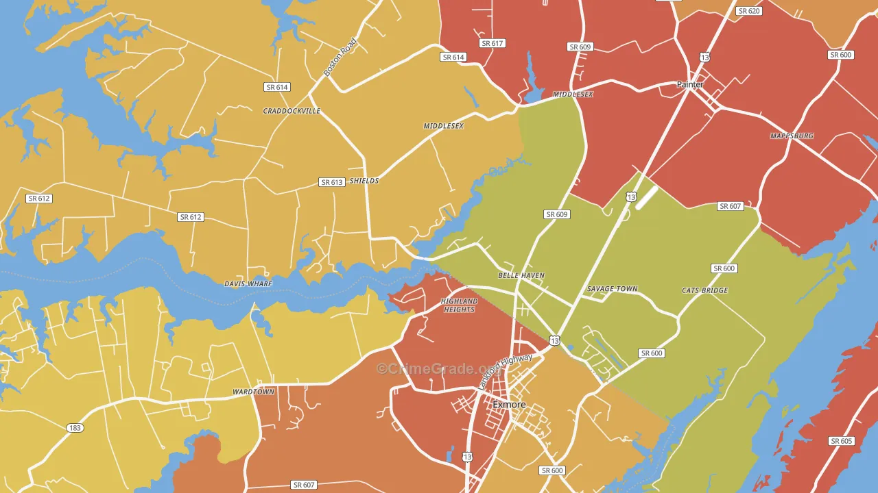 Belle Haven, VA Map of Robbery Rates