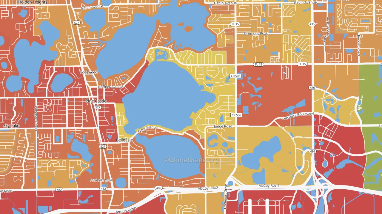 Belle Isle, FL Map of Robbery Rates