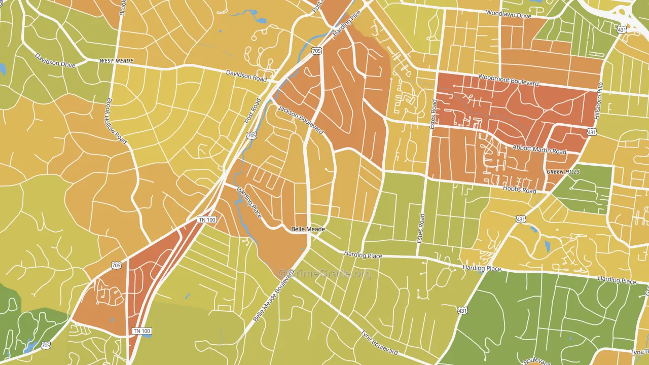 Belle Meade, TN Map of Robbery Rates