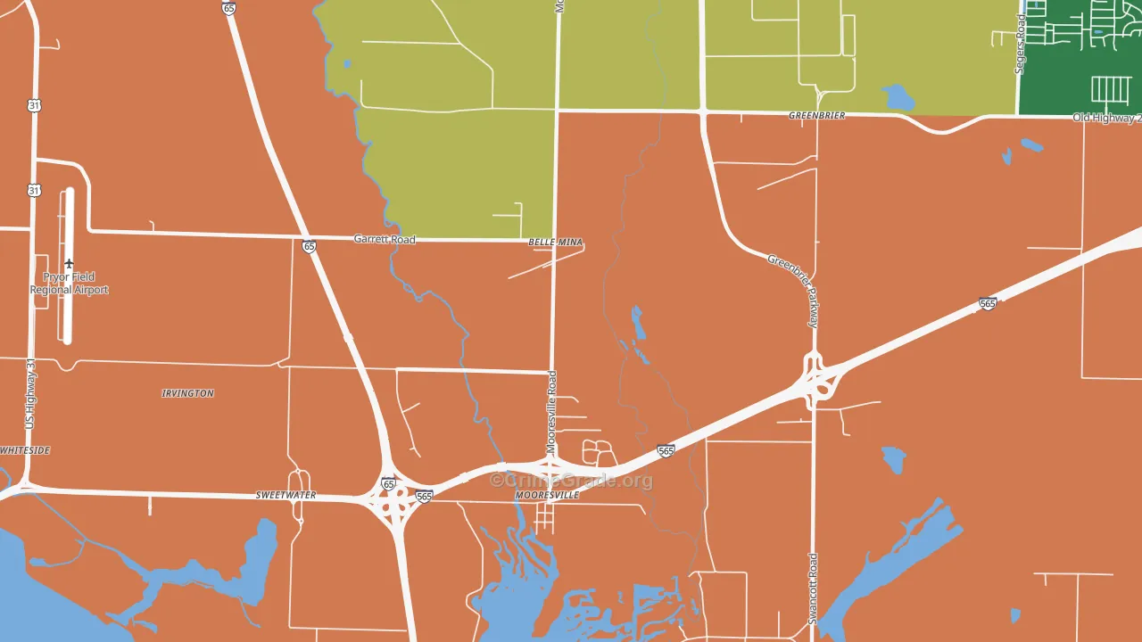 Belle Mina, AL Map of Robbery Rates