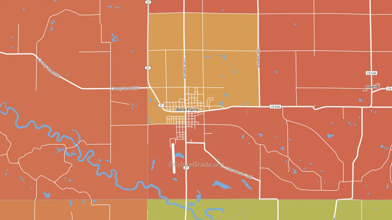 Belle Plaine, IA Map of Robbery Rates