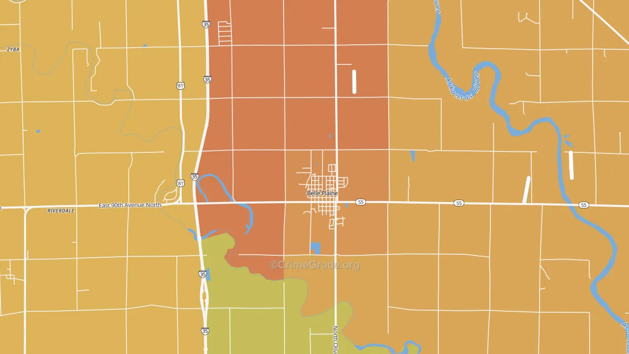 Belle Plaine, KS Map of Robbery Rates