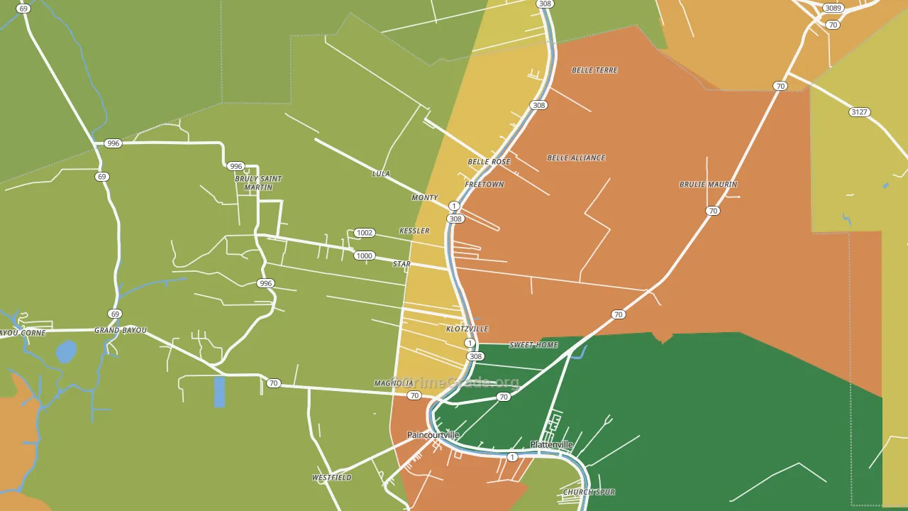Belle Rose, LA Map of Robbery Rates