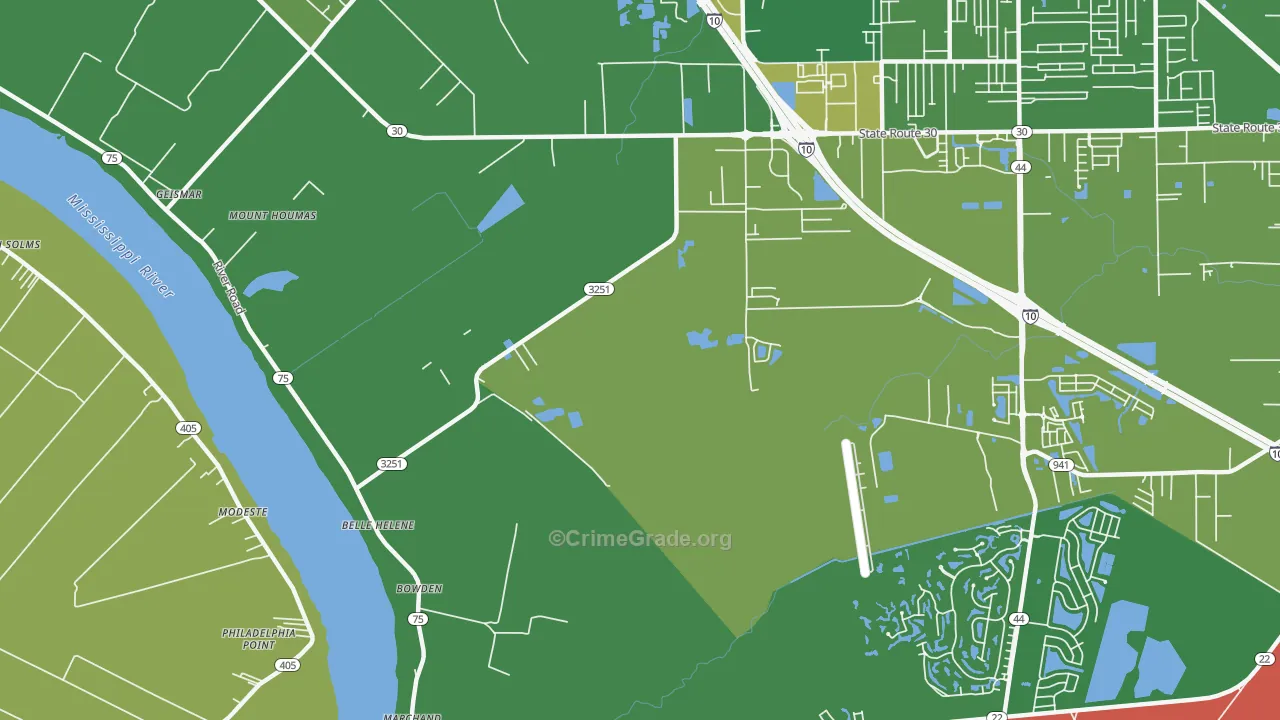 Belle Terre, LA Map of Robbery Rates